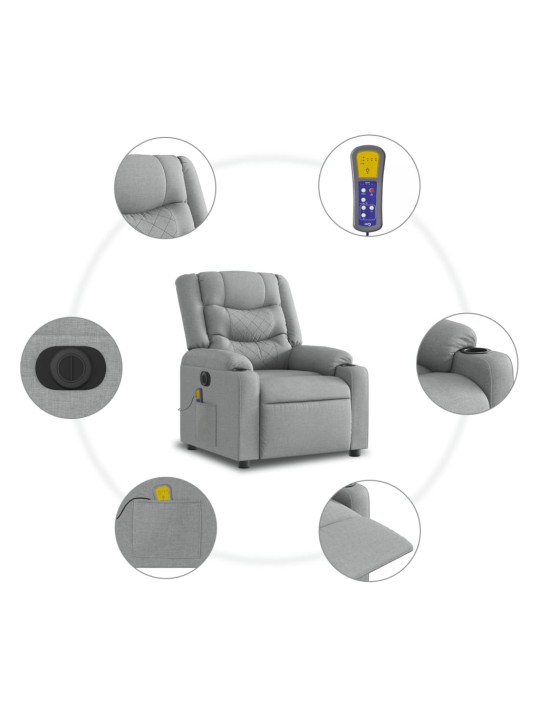 Elektrické masážní polohovací křeslo světle šedé textil