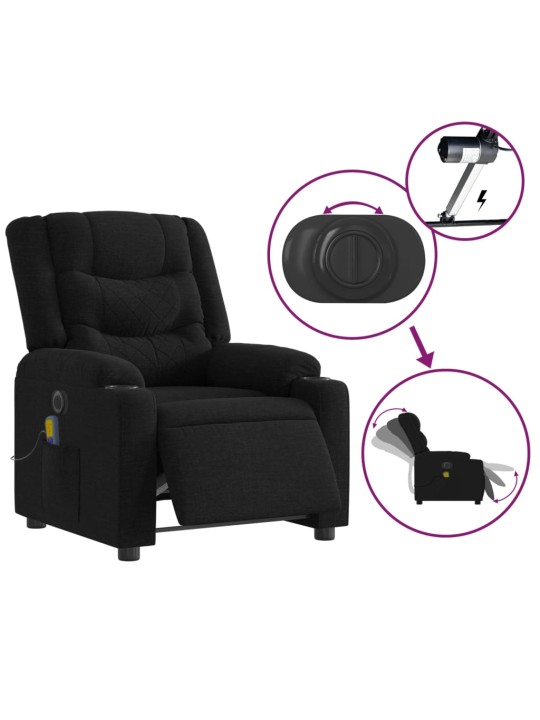 Elektrické masážní polohovací křeslo černé textil