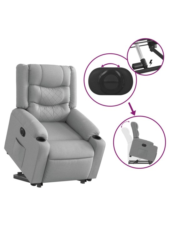Elektrické zvedací polohovací křeslo světle šedé textil