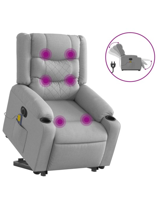 Elektrické zvedací masážní polohovací křeslo světle šedé textil