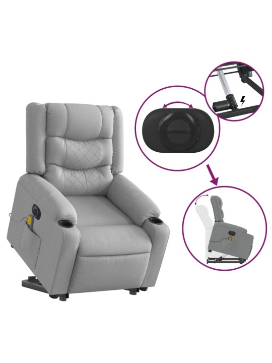 Elektrické zvedací masážní polohovací křeslo světle šedé textil