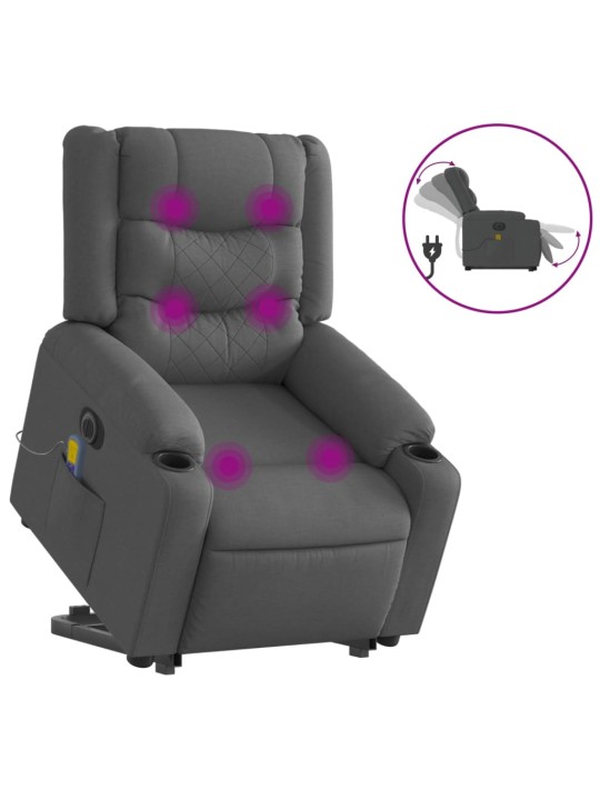 Elektrické zvedací masážní polohovací křeslo tmavě šedé textil