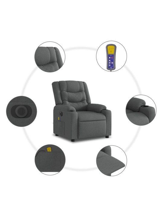 Elektrické zvedací masážní polohovací křeslo tmavě šedé textil