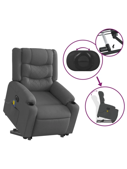 Elektrické zvedací masážní polohovací křeslo tmavě šedé textil