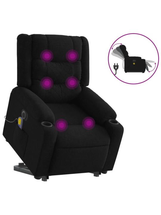 Elektrické zvedací masážní polohovací křeslo černé textil