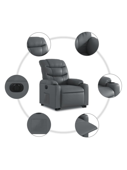 Elektrické zvedací polohovací křeslo šedé umělá kůže