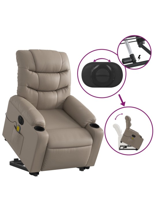 Elektrické zvedací masážní polohovací křeslo cappuccino koženka