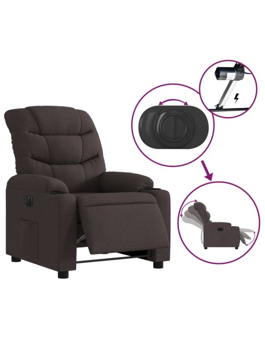 Elektrické polohovací křeslo tmavě hnědé textil