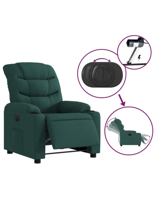 Elektrické polohovací křeslo tmavě zelené textil