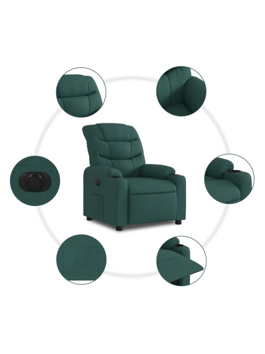 Elektrické polohovací křeslo tmavě zelené textil