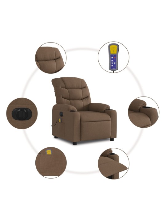 Elektrické masážní polohovací křeslo hnědé textil
