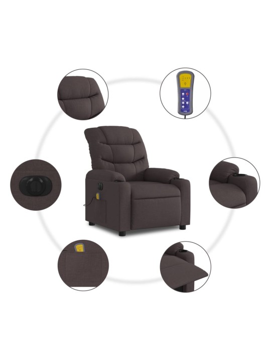 Elektrické masážní polohovací křeslo tmavě hnědé textil