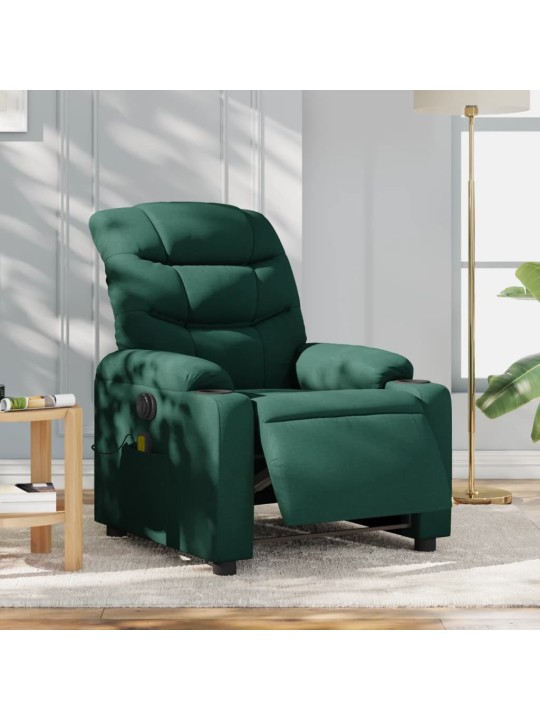 Elektrické masážní polohovací křeslo tmavě zelené textil