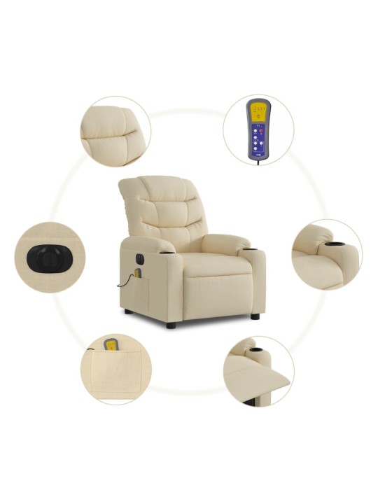 Elektrické masážní polohovací křeslo krémové textil