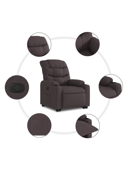 Zvedací polohovací křeslo tmavě hnědé textil