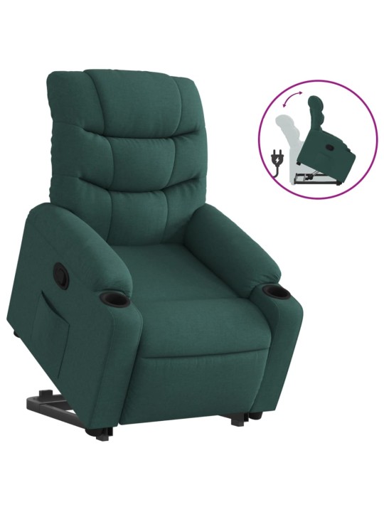Zvedací polohovací křeslo tmavě zelené textil