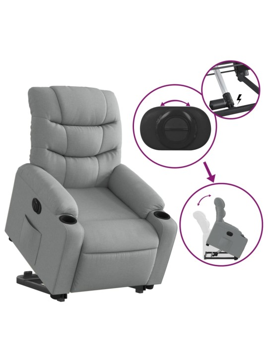 Elektrické zvedací polohovací křeslo světle šedé textil