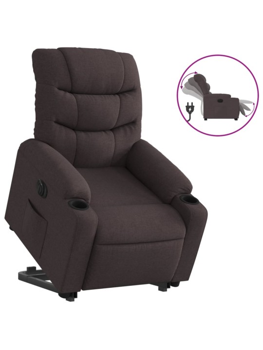 Elektrické zvedací polohovací křeslo tmavě hnědé textil