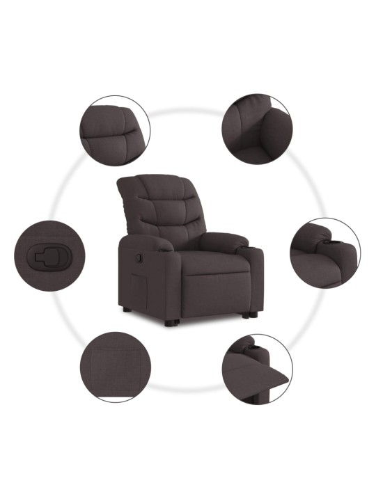 Elektrické zvedací polohovací křeslo tmavě hnědé textil