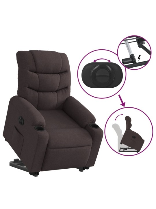 Elektrické zvedací polohovací křeslo tmavě hnědé textil