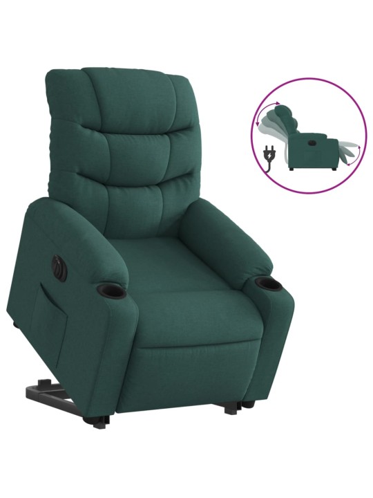 Elektrické zvedací polohovací křeslo tmavě zelené textil