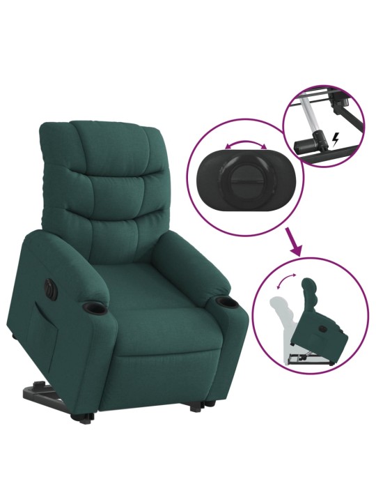 Elektrické zvedací polohovací křeslo tmavě zelené textil