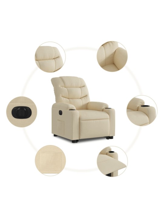 Elektrické zvedací polohovací křeslo krémové textil