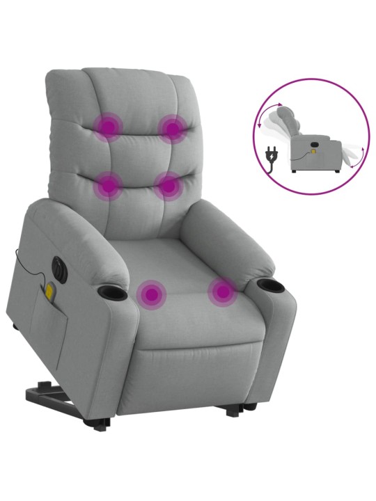 Elektrické zvedací masážní polohovací křeslo světle šedé textil