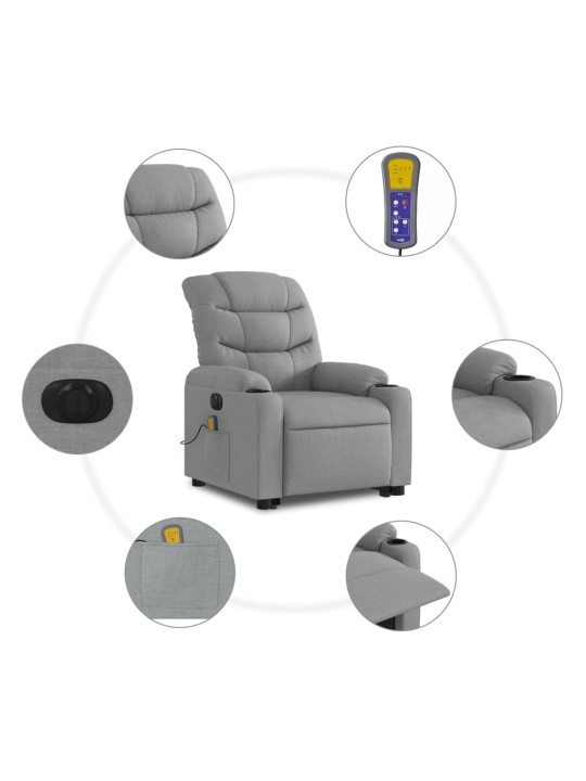 Elektrické zvedací masážní polohovací křeslo světle šedé textil