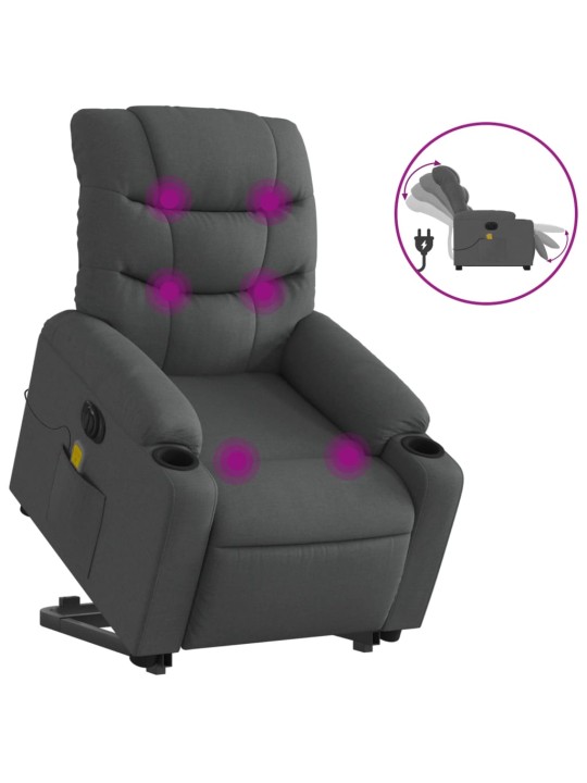 Elektrické zvedací masážní polohovací křeslo tmavě šedé textil