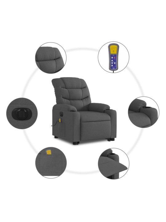 Elektrické zvedací masážní polohovací křeslo tmavě šedé textil