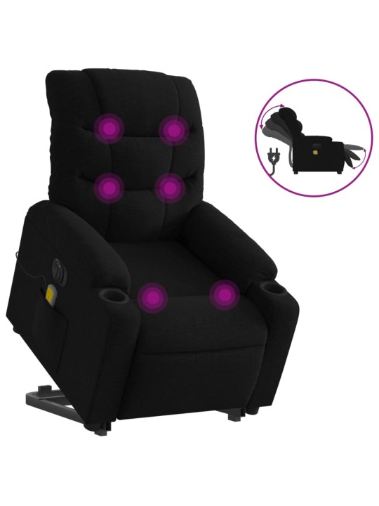 Elektrické zvedací masážní polohovací křeslo černé textil