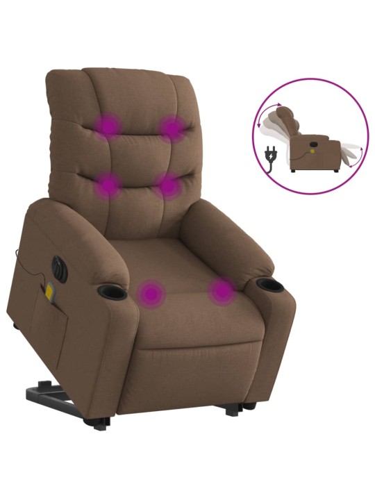 Elektrické zvedací masážní polohovací křeslo hnědé textil