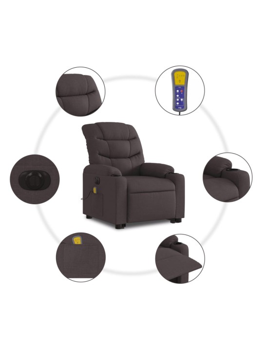Elektrické zvedací masážní polohovací křeslo tmavě hnědé textil