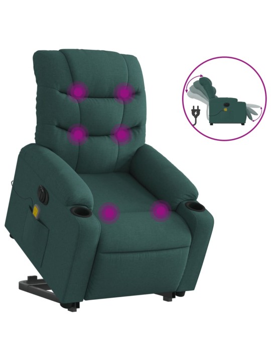 Elektrické zvedací masážní polohovací křeslo zelené textil