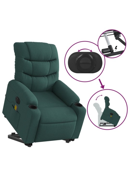 Elektrické zvedací masážní polohovací křeslo zelené textil