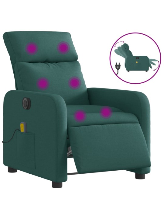 Elektrické masážní polohovací křeslo tmavě zelené textil
