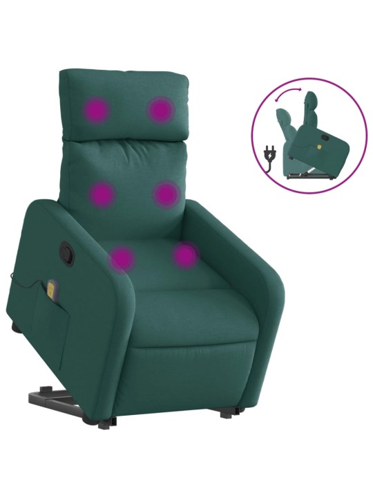Zvedací masážní polohovací křeslo tmavě zelené textil