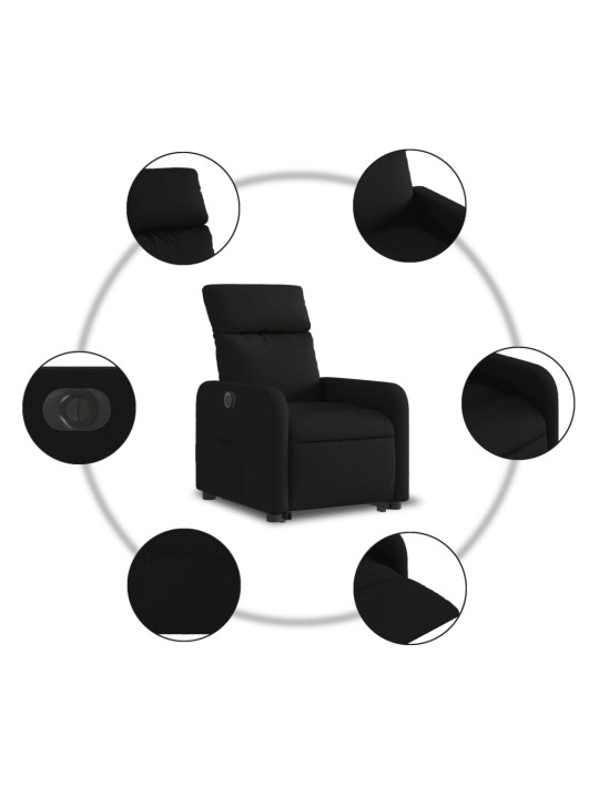 Elektrické zvedací polohovací křeslo černé textil