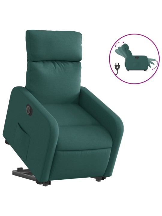 Elektrické zvedací polohovací křeslo tmavě zelené textil