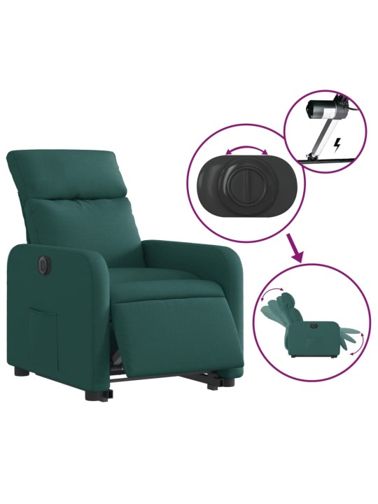 Elektrické zvedací polohovací křeslo tmavě zelené textil