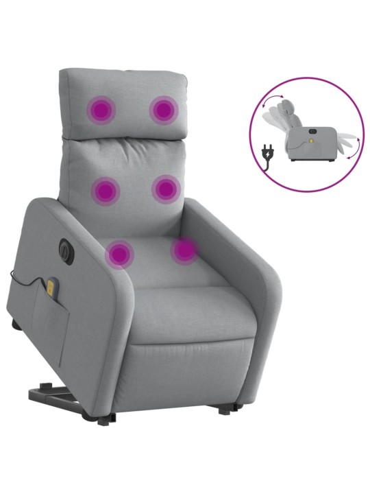 Elektrické zvedací masážní polohovací křeslo světle šedé textil