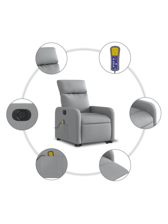Elektrické zvedací masážní polohovací křeslo světle šedé textil