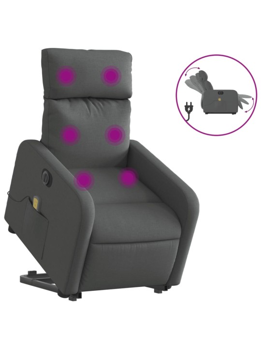 Elektrické zvedací masážní polohovací křeslo tmavě šedé textil