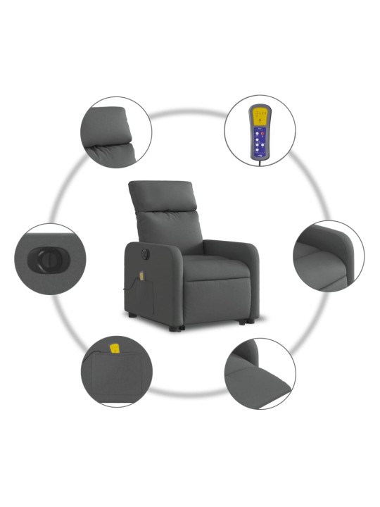 Elektrické zvedací masážní polohovací křeslo tmavě šedé textil