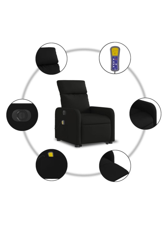 Elektrické zvedací masážní polohovací křeslo černé textil