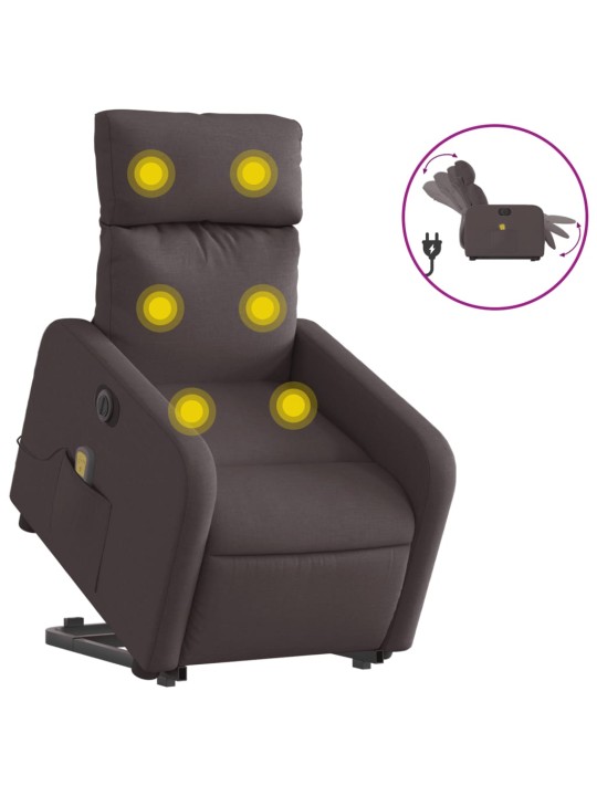 Elektrické zvedací masážní polohovací křeslo tmavě hnědé textil