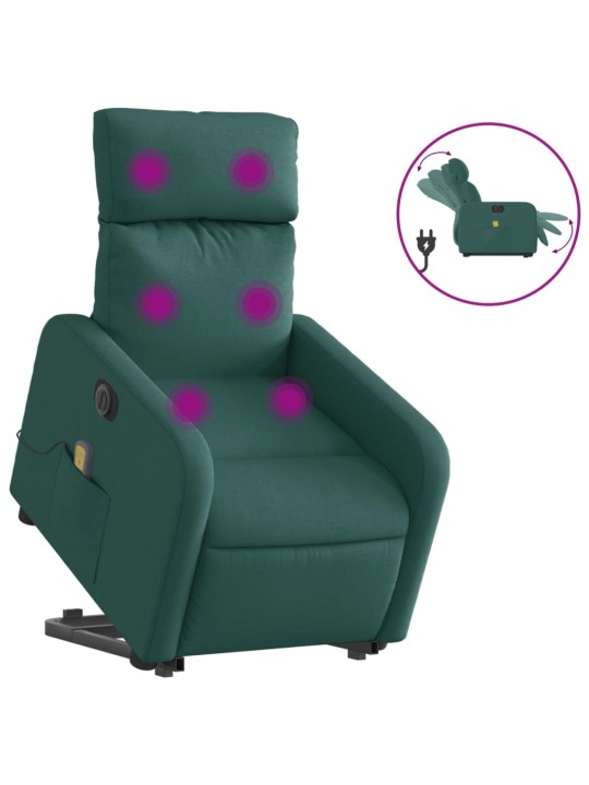 Elektrické zvedací masážní polohovací křeslo zelené textil