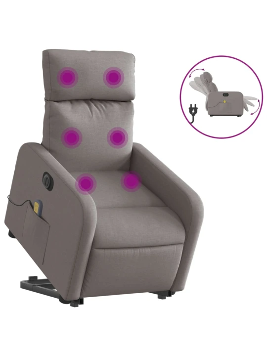 Elektrické zvedací masážní polohovací křeslo taupe textil