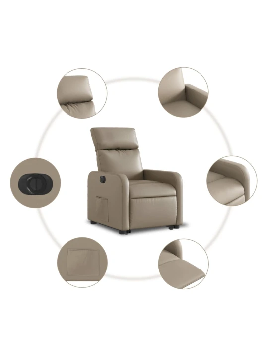 Elektrické zvedací polohovací křeslo cappuccino umělá kůže